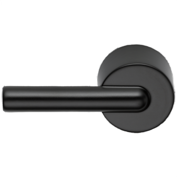 Matte black tank lever handle with sleek cylindrical design for bathroom fixture and home improvement use
