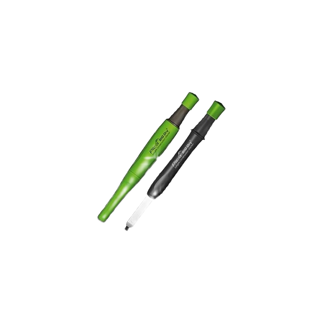 Two green and black marking pencils with retractable tips for precise use in tools and home improvement tasks