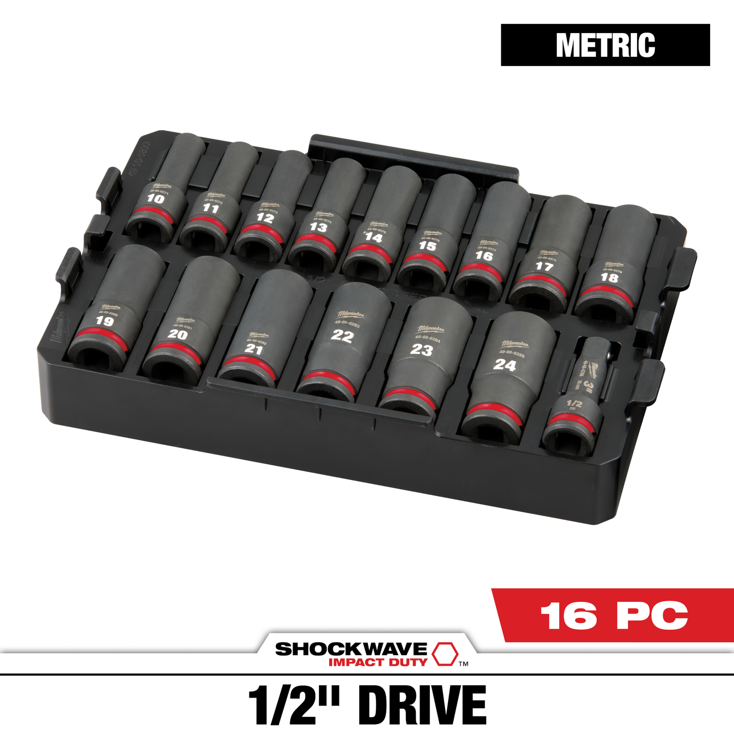 Milwaukee 16PC SHOCKWAVE™ Impact Duty Socket 1/2” Drive MM TRAY Set