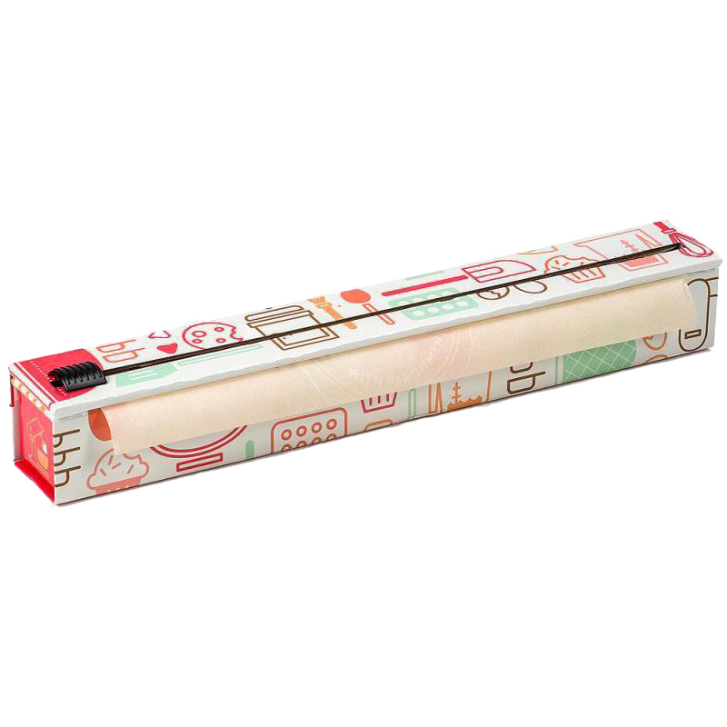 Decorative box of beige culinary parchment paper with kitchen utensil patterns for kitchenware under $50 collection