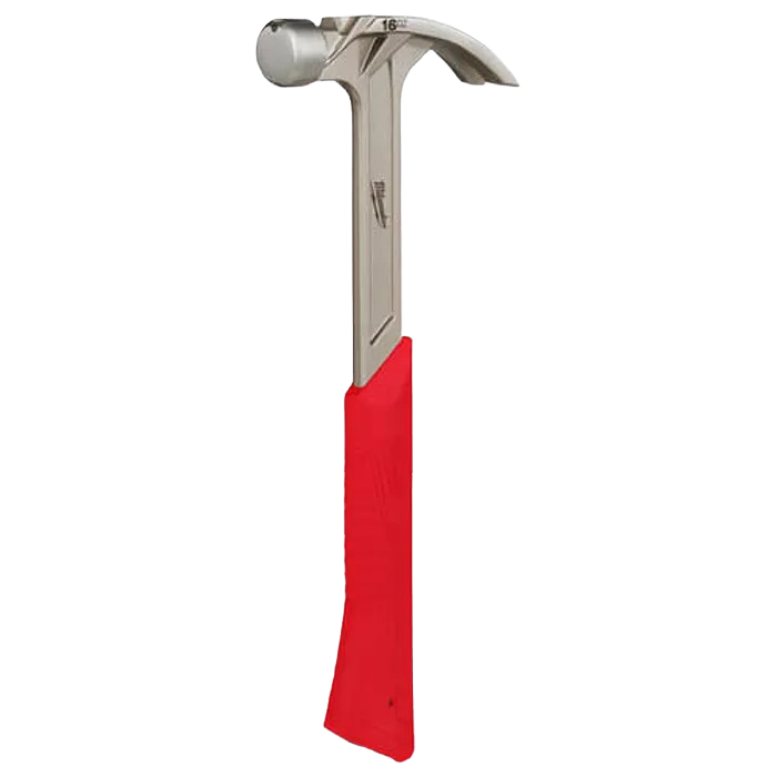 Smooth-faced hybrid claw hammer with a red handle designed for home improvement and woodworking tasks