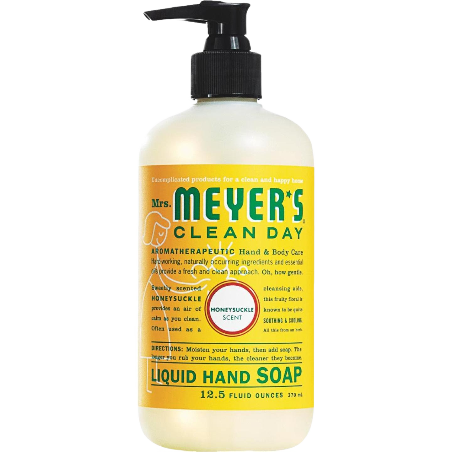 Yellow-labeled bottle of honeysuckle-scented liquid hand soap in Hand Soaps & Sanitizers and Health & Beauty collections.