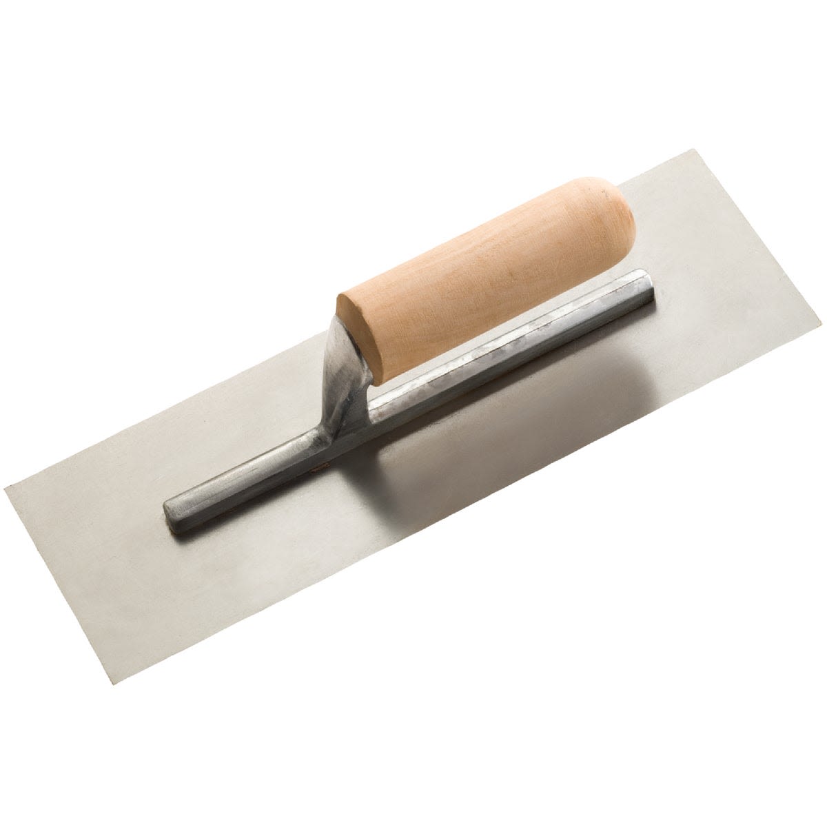 Wood finishing trowel with stainless steel blade and smooth wooden handle for home improvement and woodworking tasks