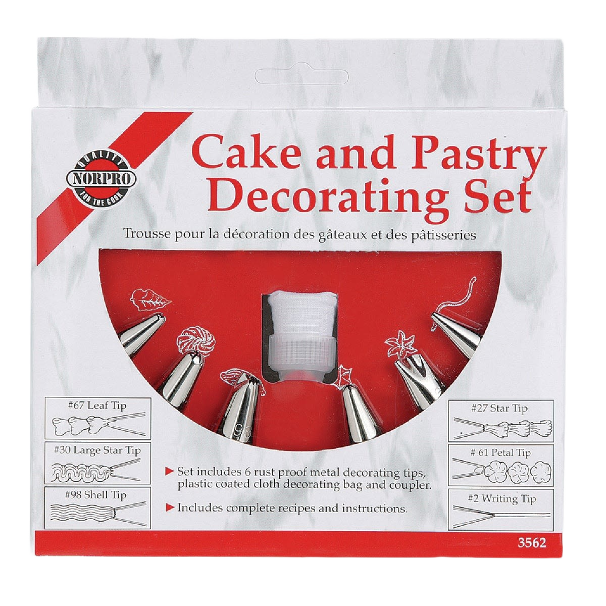 Pastry bag decorating kit with six rust-proof metal tips and plastic-coated cloth bag for kitchen gadgets use under $50