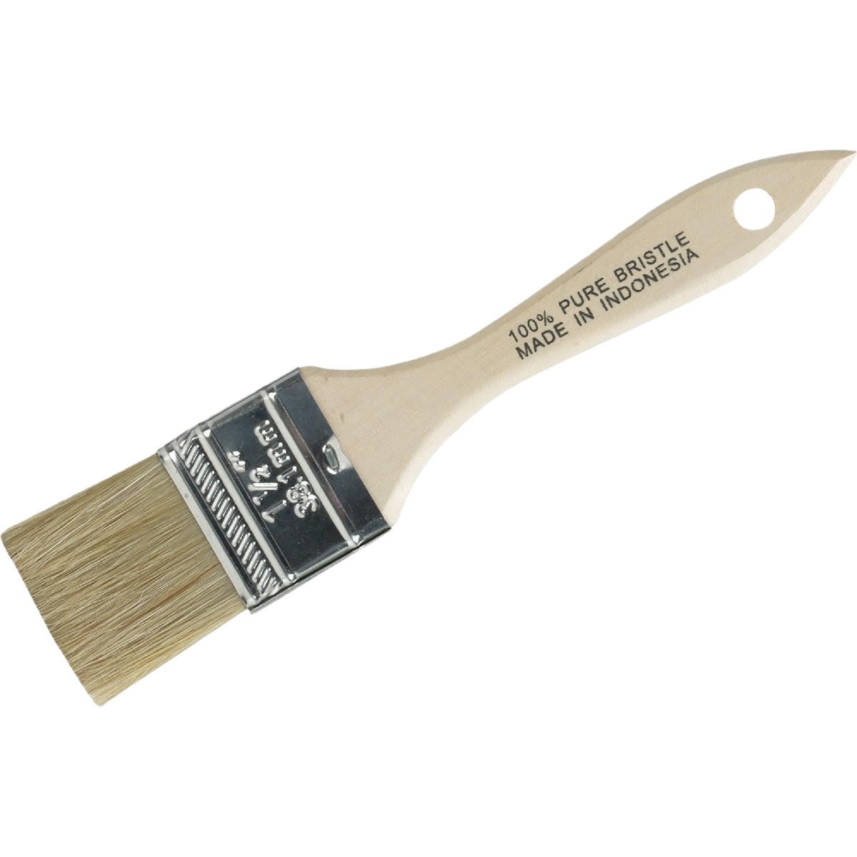 Natural bristle flat paint brush with wooden handle and metal ferrule for tools and home improvement projects