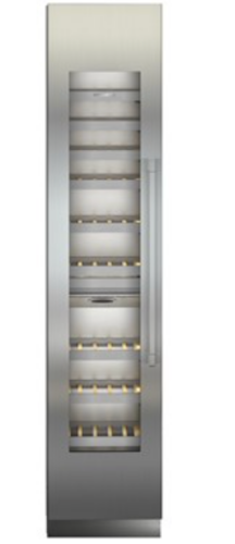 18-inch fully integrated wine storage with stainless steel frame, glass door, and adjustable shelves in Appliances collection