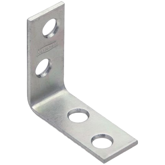 Zinc steel 90-degree corner brace with four pre-drilled holes for reinforcement in building hardware projects.