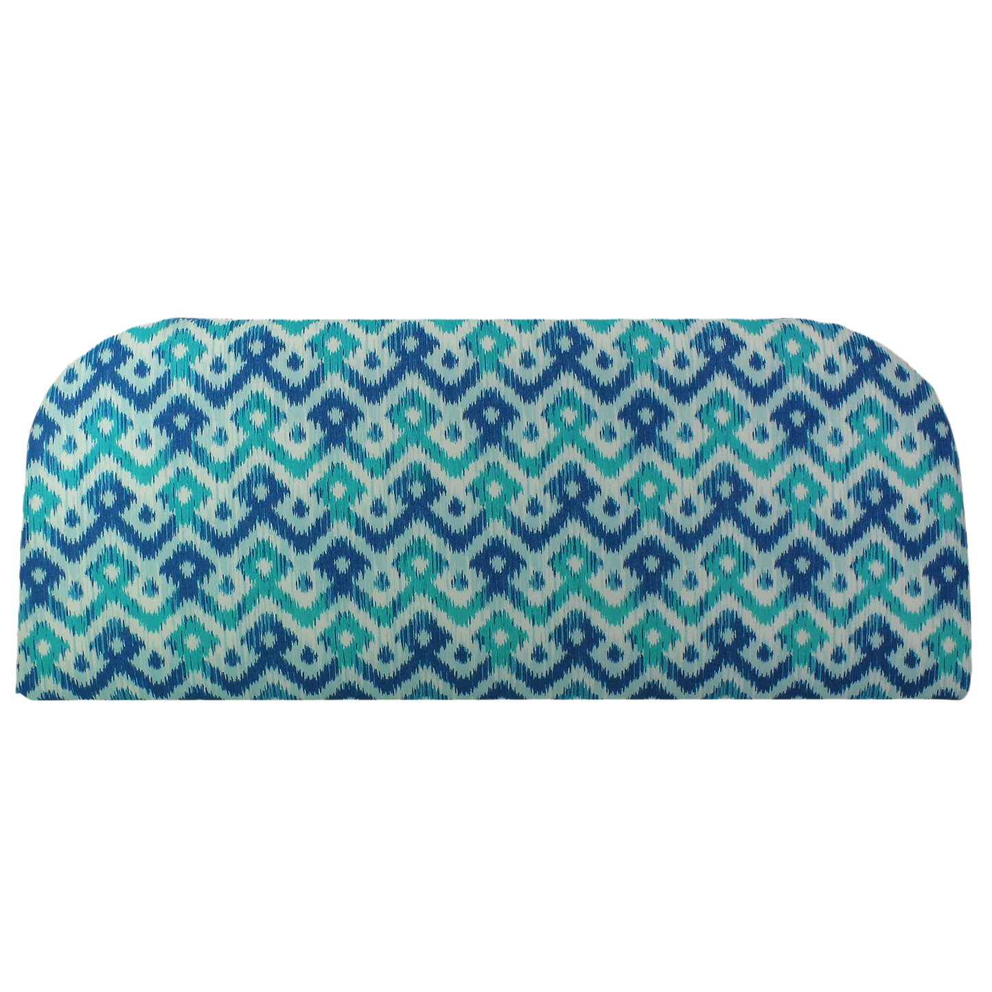 Patterned bench cushion in blue and teal tones designed for added comfort in home improvement settings