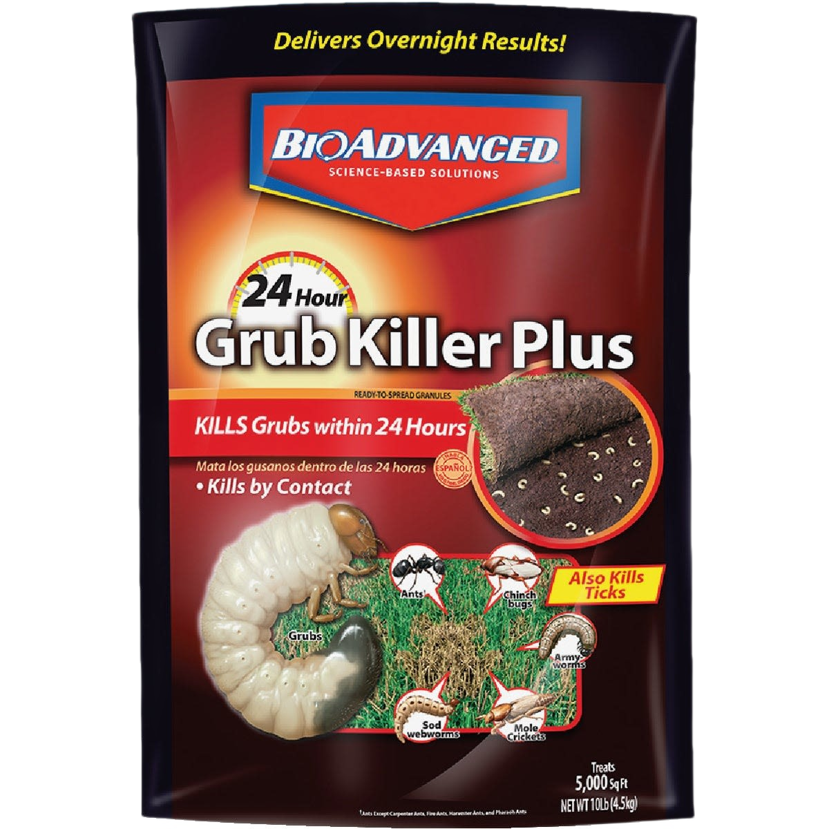 Bag of BioAdvanced granules for fast grub, tick, and insect control in lawn and garden pest management collections