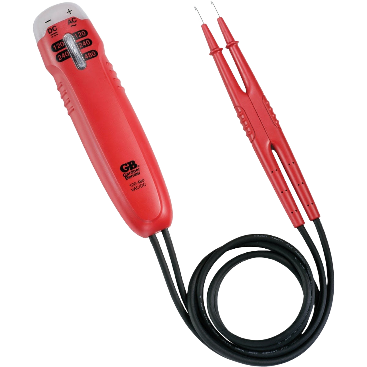 Red Gardner Bender voltage tester with probe leads for electrical testing in home improvement projects