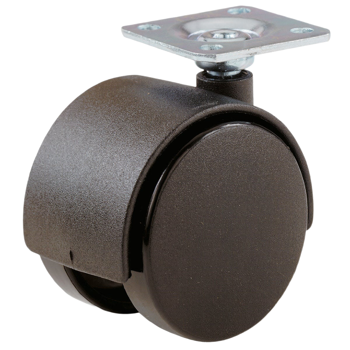 Black twin wheel plate caster with metal mounting plate for furniture mobility in hardware and furniture accessories collections