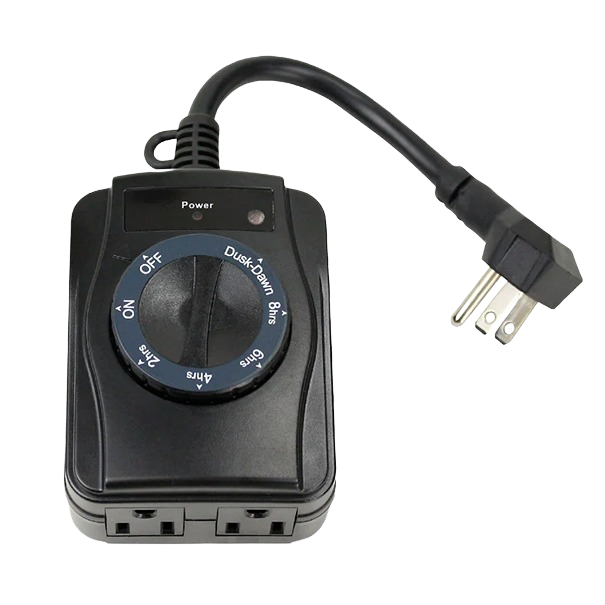 Black outdoor countdown timer with two outlets and photosensor, ideal for electrical and home improvement tasks under $50 collections
