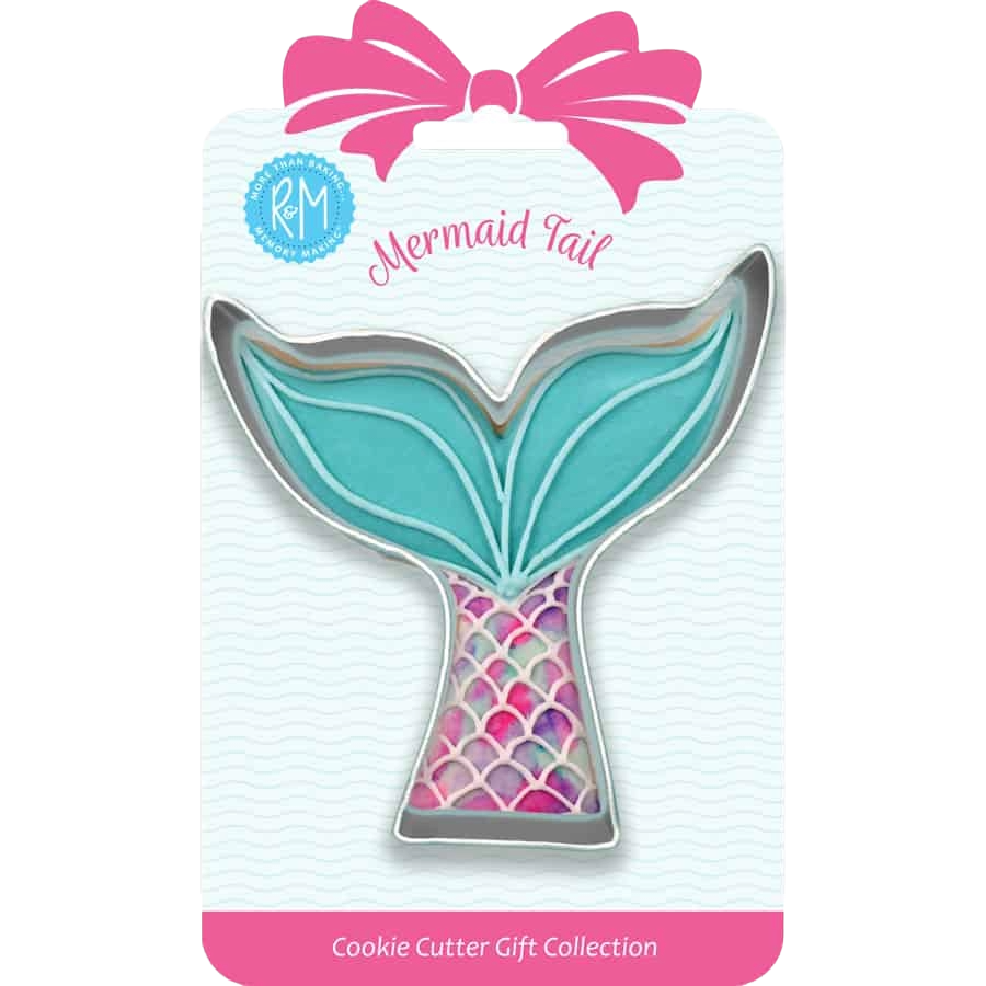 Mermaid tail-shaped cookie cutter made of tinplated steel on branded card in kitchenware and bakeware collection