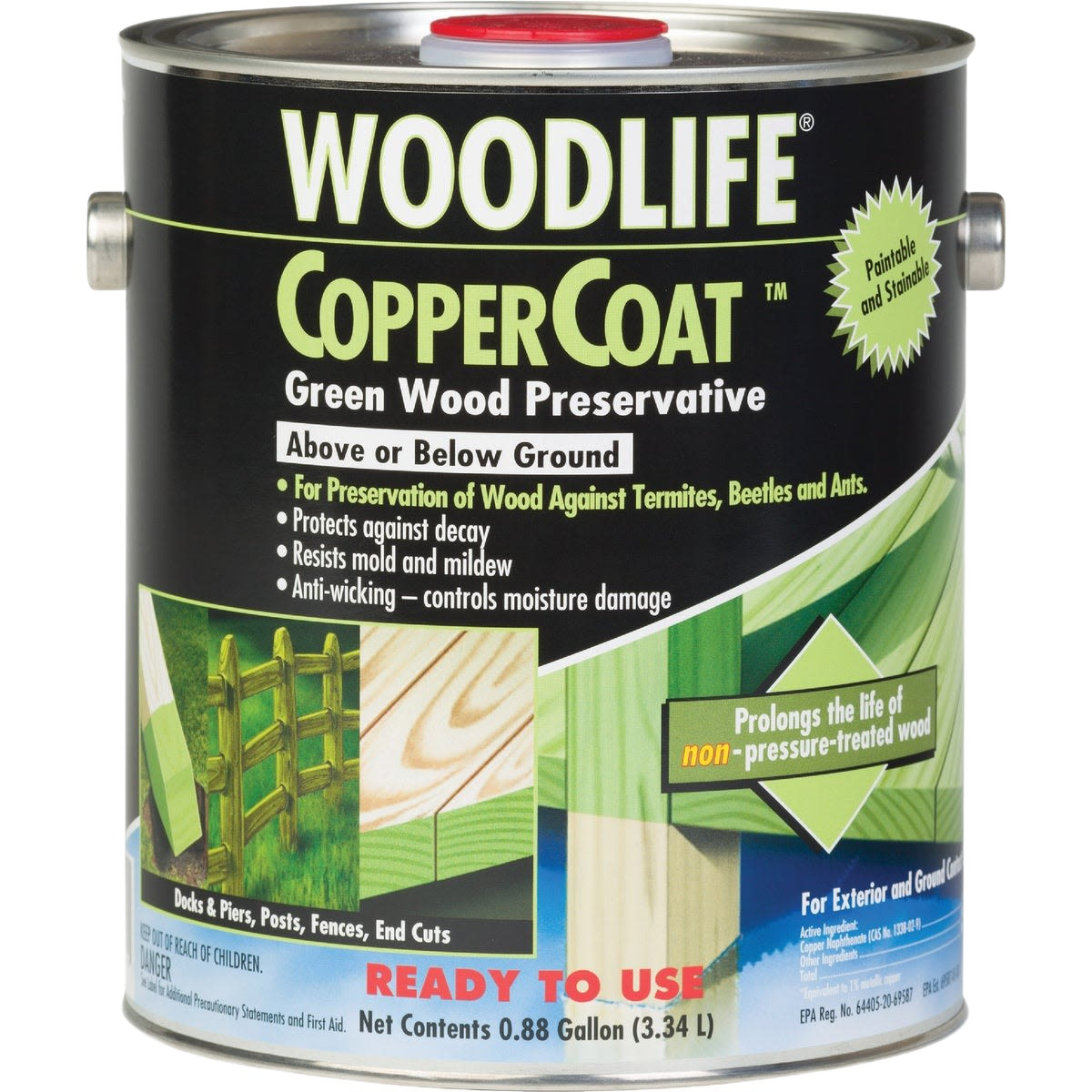 One gallon container of green wood preservative for exterior wood protection and repair in stains and sealers collections