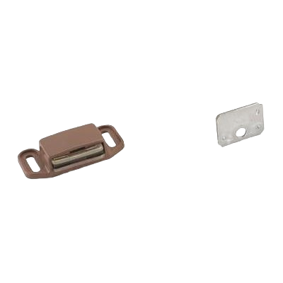 Tan magnetic cabinet catch with metal mounting plate for hardware and furniture accessories collections
