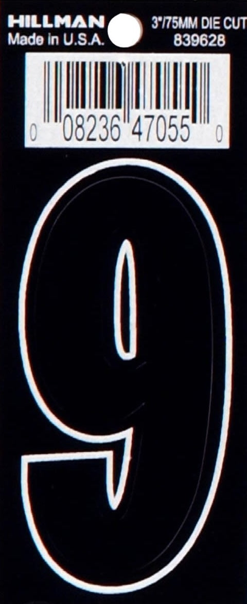Black matte vinyl die cut number 9 sticker with thin design for home improvement and hardware projects under $25 collection