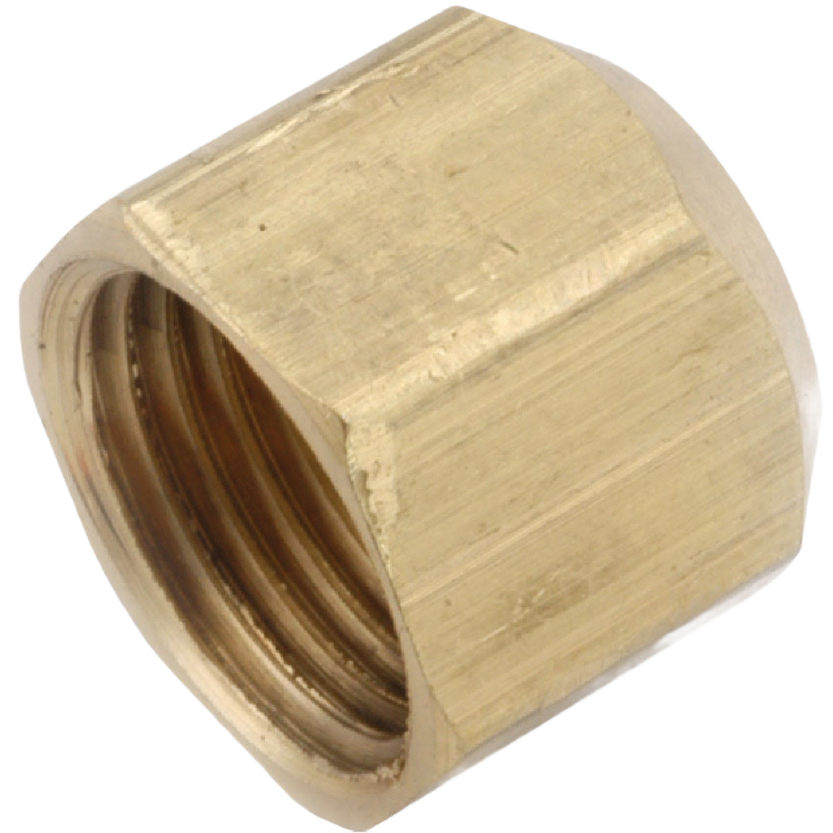 Brass flare cap with 3/8 inch threading for plumbing repairs and home improvement projects