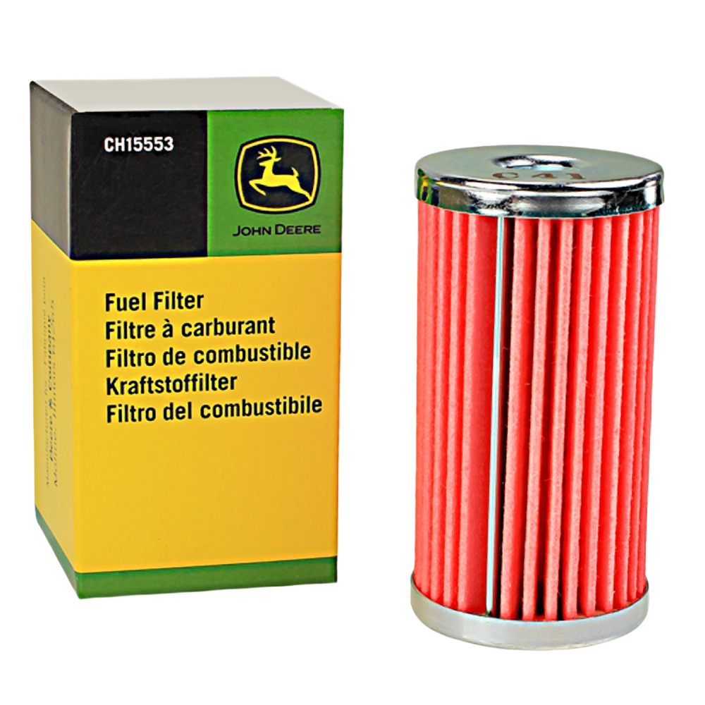 John Deere fuel filter element with yellow and green branded box in John Deere Parts & Accessories collection
