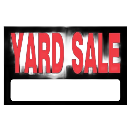 Black and red yard sale sign with blank white space for custom information, suitable for tools and home improvement use