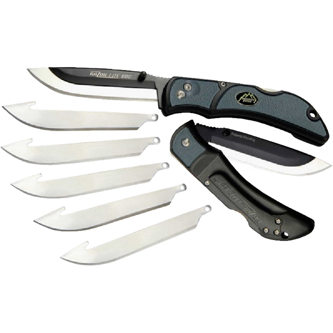 Folding knife with replaceable blades and textured grip, ideal for woodworking and outdoor cutting tasks.