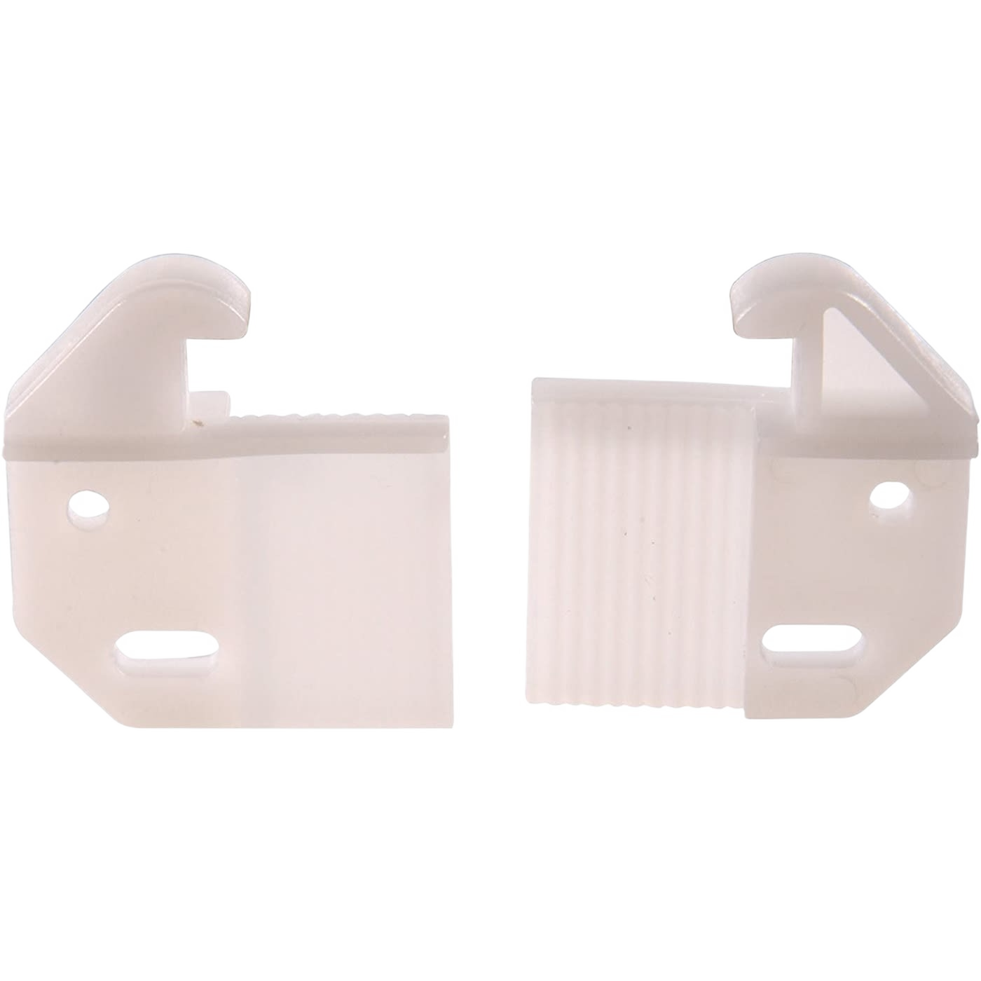 White plastic adjustable drawer guides with mounting holes for home improvement and furniture assembly projects