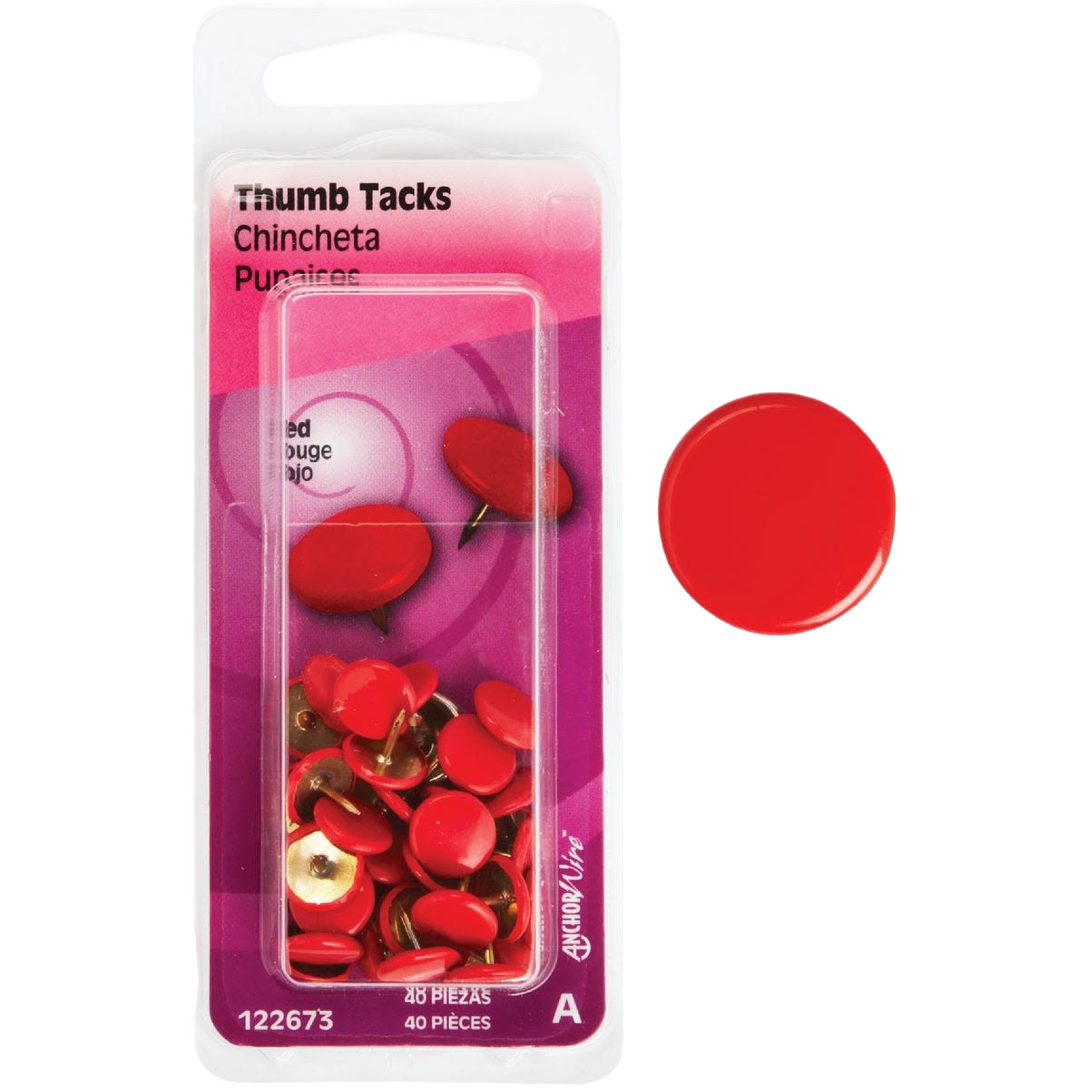 Package of red thumb tacks with brass pins for office organization and home improvement tasks