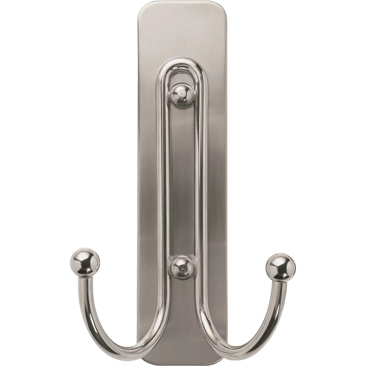 Nickel double hook with adhesive strip for damage-free hanging in home improvement and hardware projects under $50