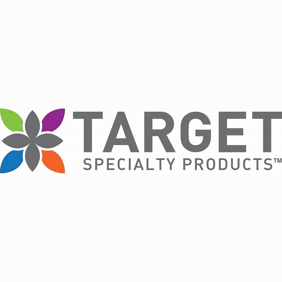 Colorful floral icon with bold gray text for lawn care and garden specialty products branding