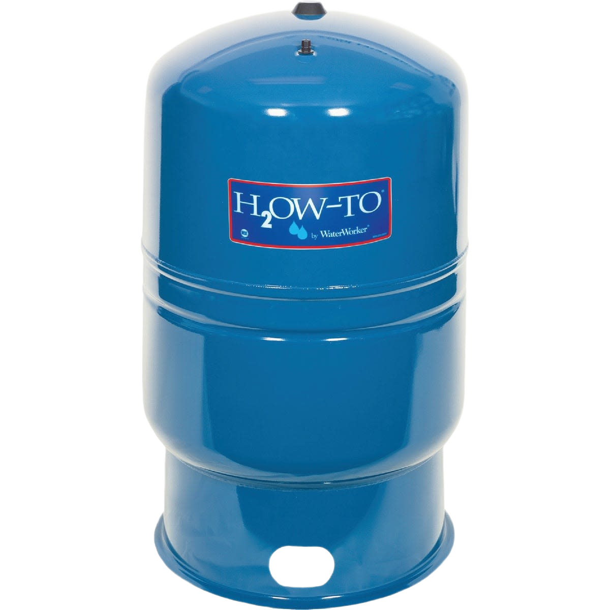 Blue vertical pre-charged well pressure tank with durable steel construction for home improvement use