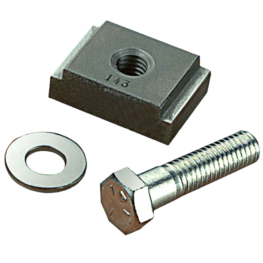Metal clamp block with threaded hole, hex bolt, and washer for woodworking tools and clamping under $50 collection