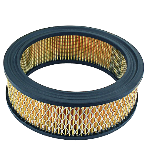Round replacement air filter with yellow pleated paper and black rubber sealing for John Deere parts and lubricants