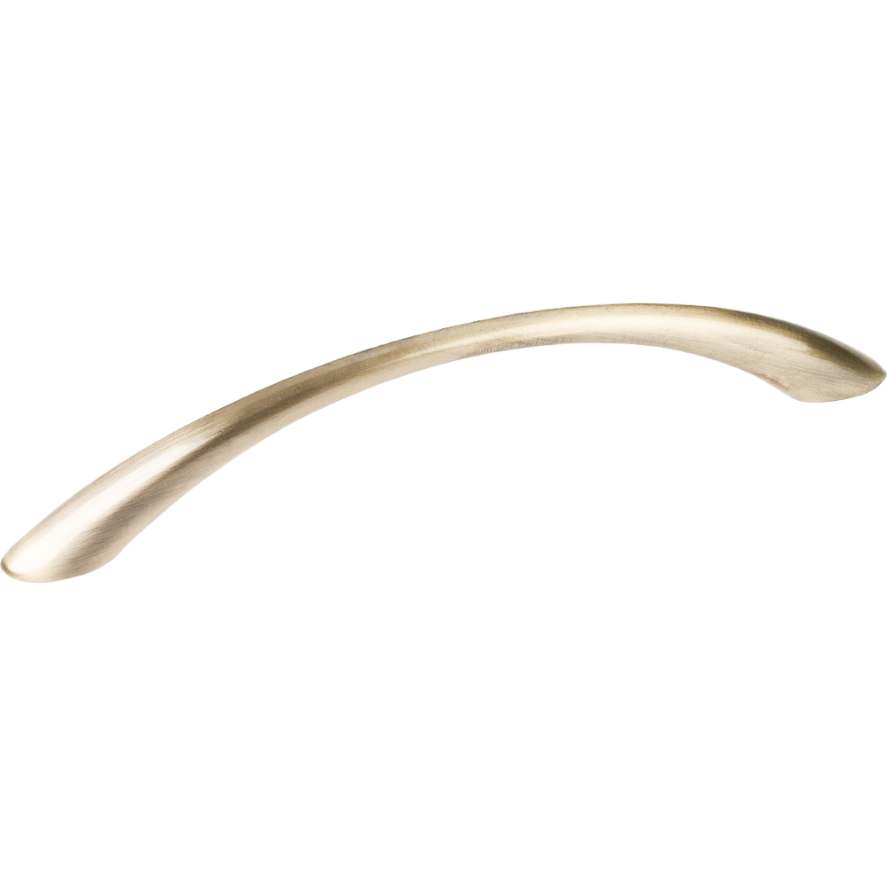 Curved cabinet pull in brushed antique brass finish, ideal for furniture hardware and home improvement projects under $50