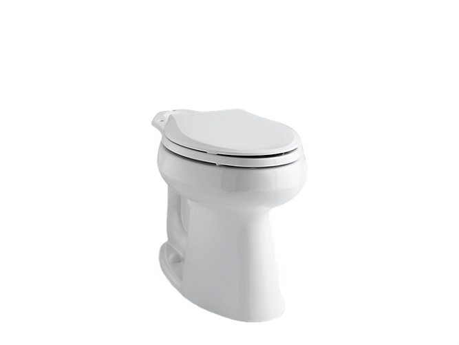 White elongated comfort height toilet bowl with seat designed for home improvement bathroom installations