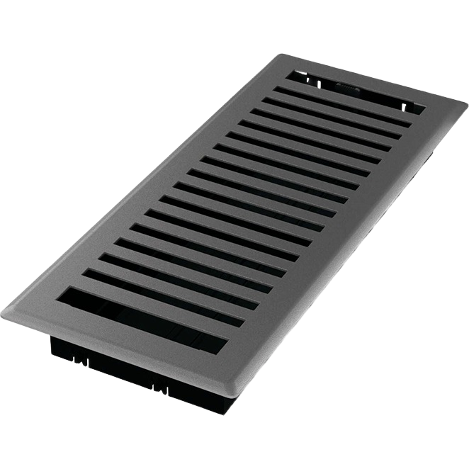 Gray steel floor register with adjustable louvers for air flow control in home improvement projects