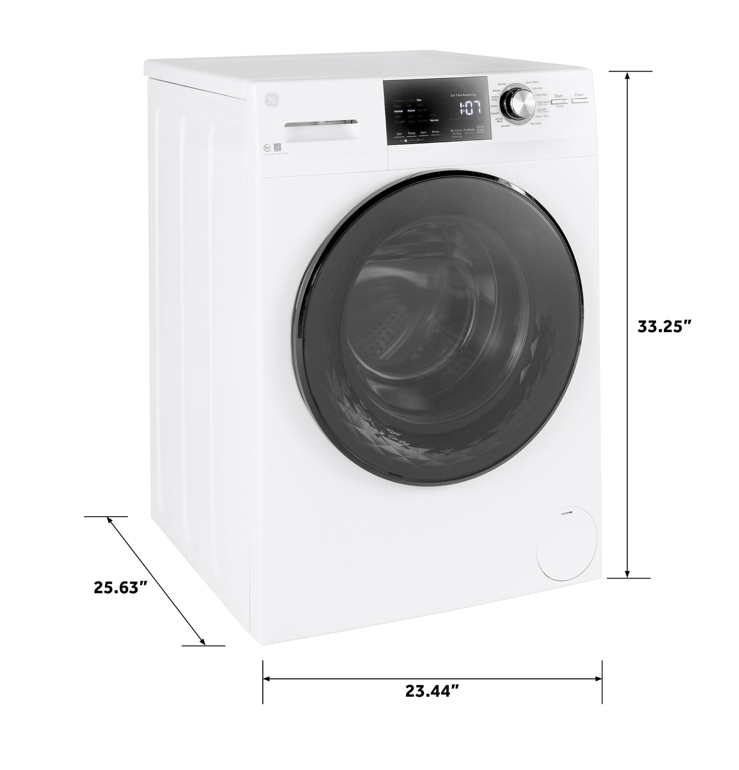 Compact white front load washer with digital display and control knob from Front Load Washers collection