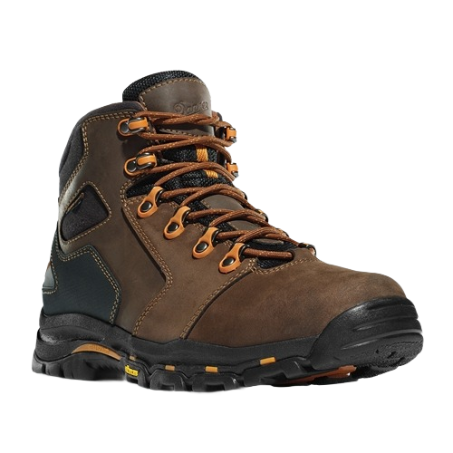 Brown and orange waterproof work boot with rugged sole and durable design for tools and home improvement tasks