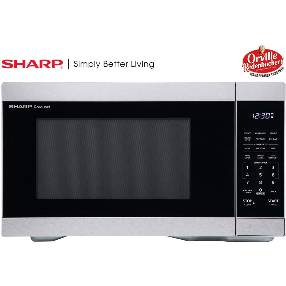 Mid-size stainless steel microwave with digital touchscreen and preset buttons from microwaves and kitchen appliances collection