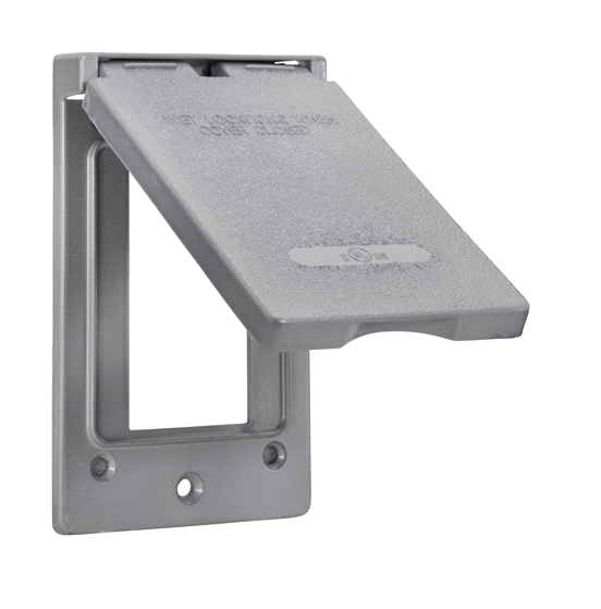 Vertical weatherproof GFCI cover with die cast metal construction for electrical boxes and home improvement use