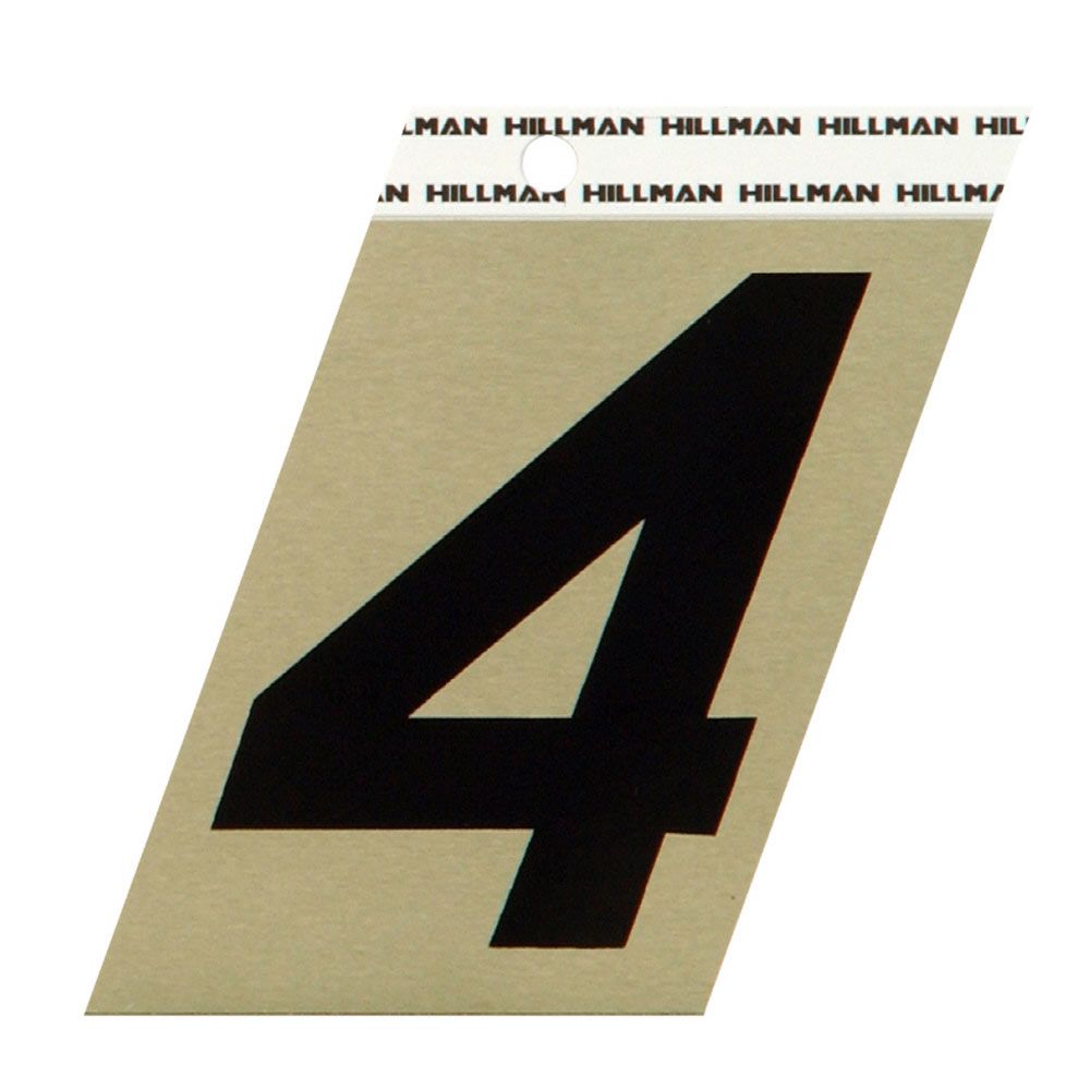 Black and gold aluminum adhesive number 4 sticker with angled cut for home improvement projects