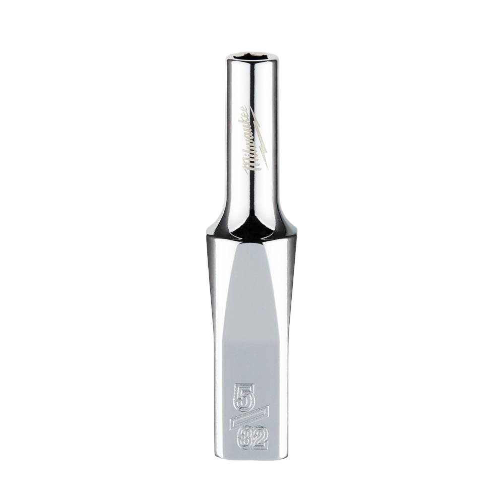 Polished chrome 5/32" 6-point deep socket with four flat sides to prevent rolling in hand tool collections