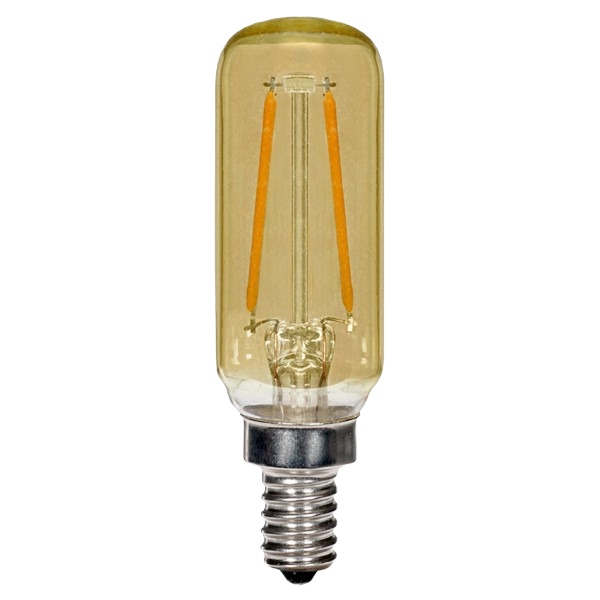 Amber LED filament bulb with candelabra base for energy-efficient lighting in home improvement and electrical collections