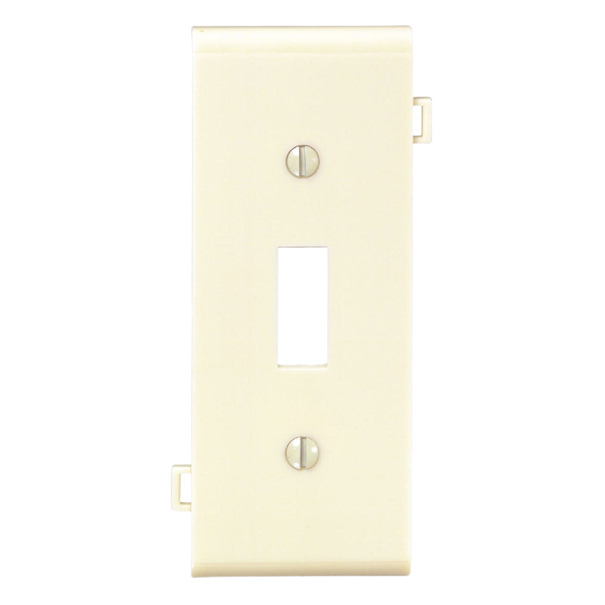 Ivory plastic sectional wall plate for single toggle switch with two screws for home improvement use