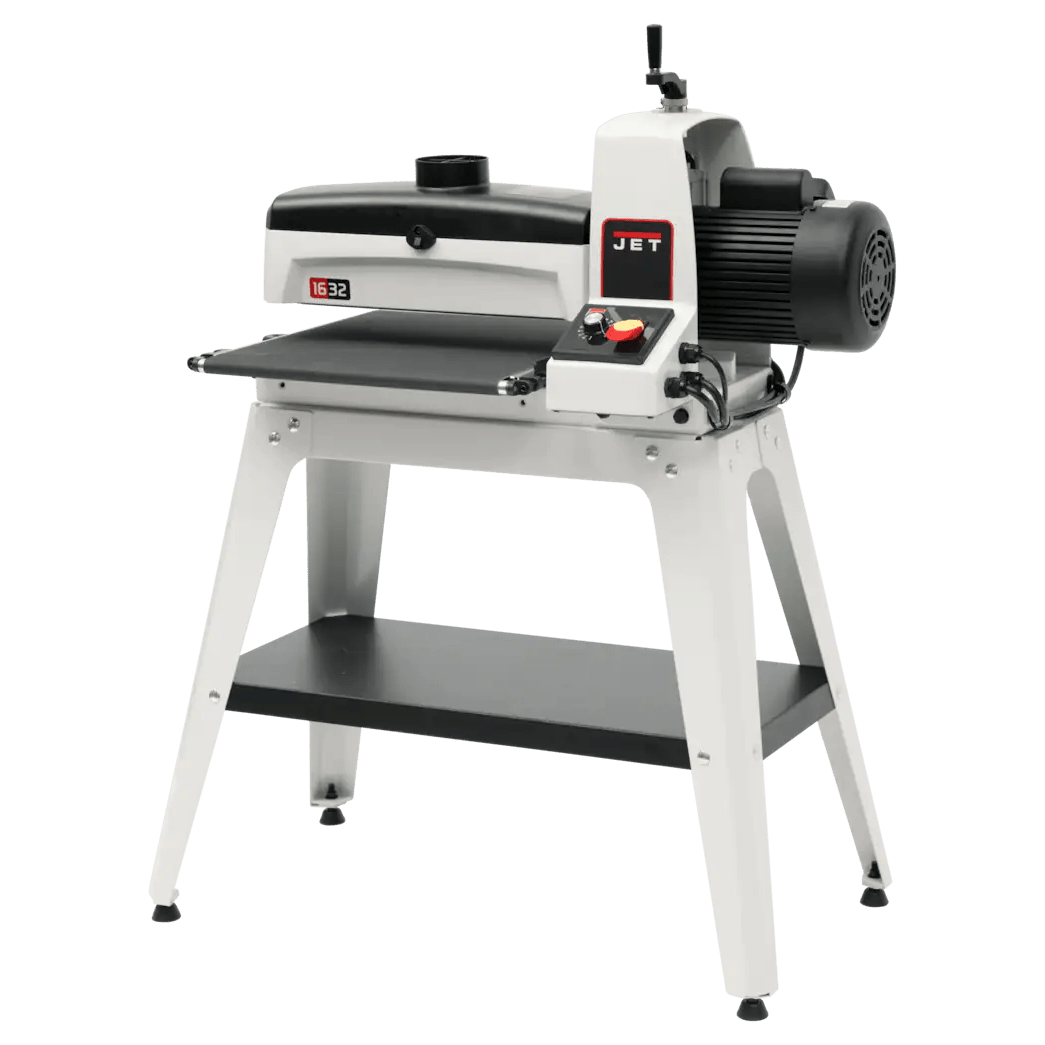 Industrial drum sander with adjustable worktable and stand for precise woodworking in power tools collection