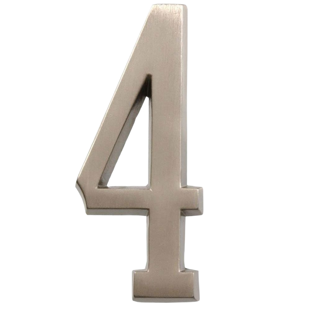 4-inch adhesive nickel house number 4 for durable home address display in hardware and signs collections under $50