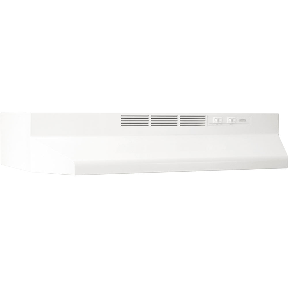 White under-cabinet non-ducted range hood with 2-speed rocker control and built-in light in kitchen appliances collection