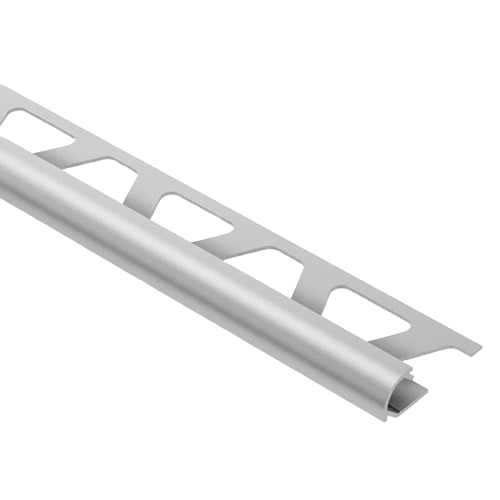 Anodized aluminum trim piece with a rounded edge and perforated mounting flange for home improvement use