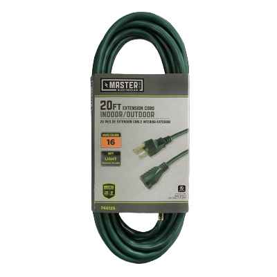 Green 20-foot heavy-duty outdoor extension cord rated for indoor and outdoor electrical use in home improvement collections