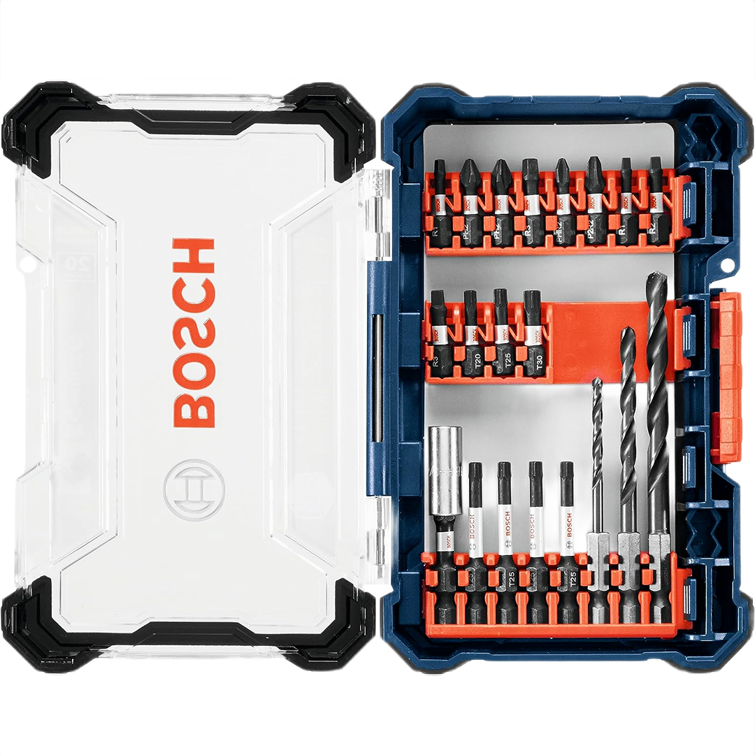 Compact Bosch impact-rated screwdriving and drilling bit set with 40 pieces in a durable storage case for tool accessories collection