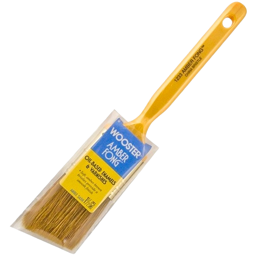 Amber angled sash paint brush with wooden handle for oil-based enamels and varnishes in home improvement tasks