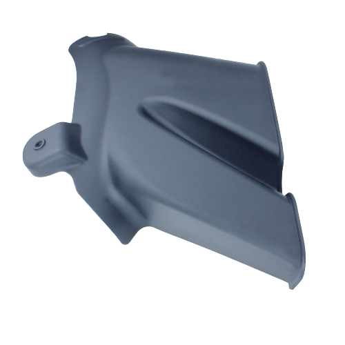 Black plastic side discharge chute for mower deck designed for outdoor tools and home improvement use